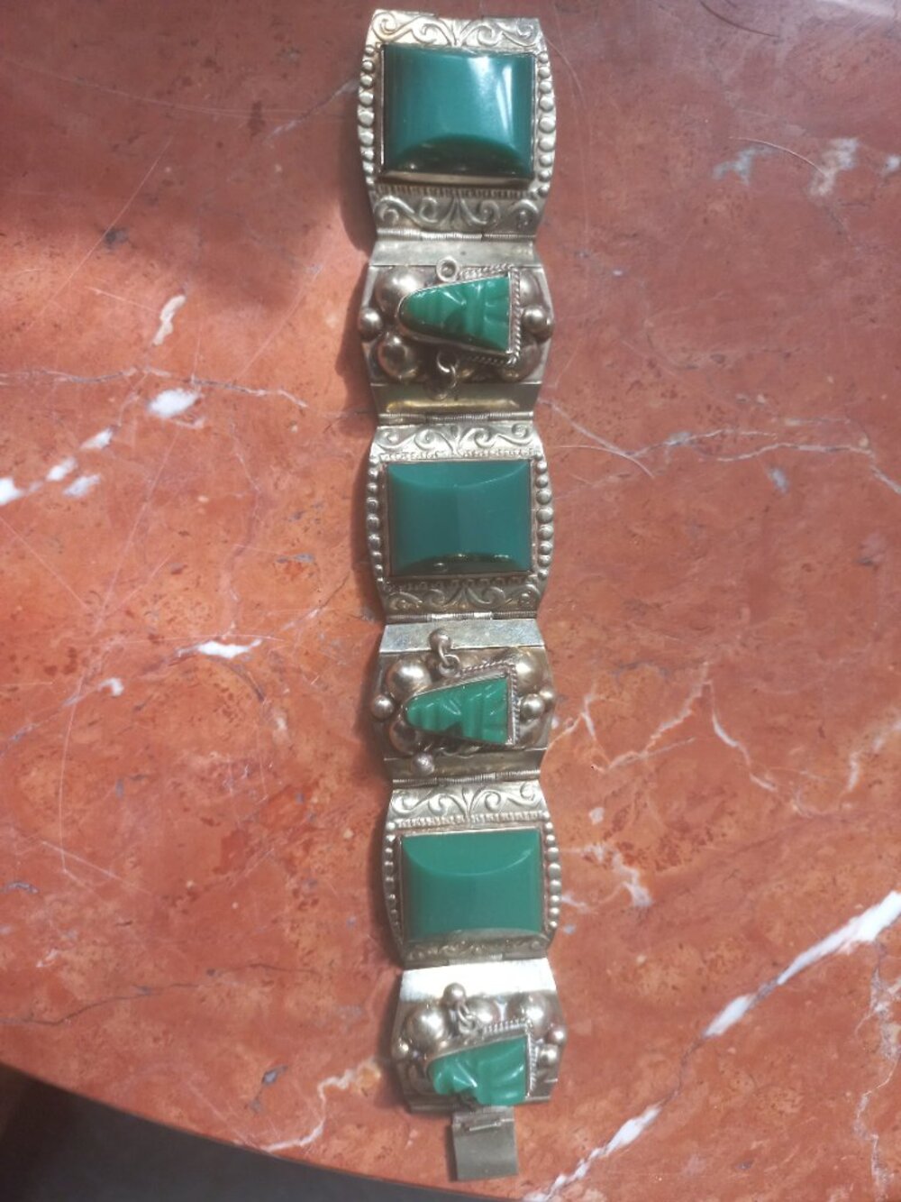 For Sale 81128 Vintage Mexican (MAP) Sterling Bracelet Bold Abstract Carved